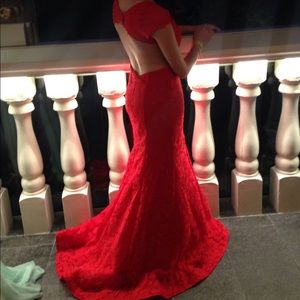 Red lace prom dress