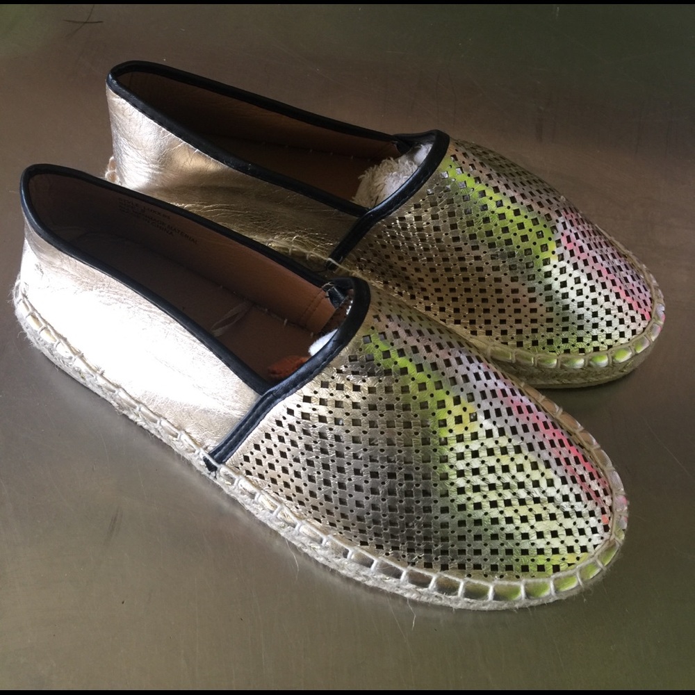 Twisted Gold perforated slip on espadrilles