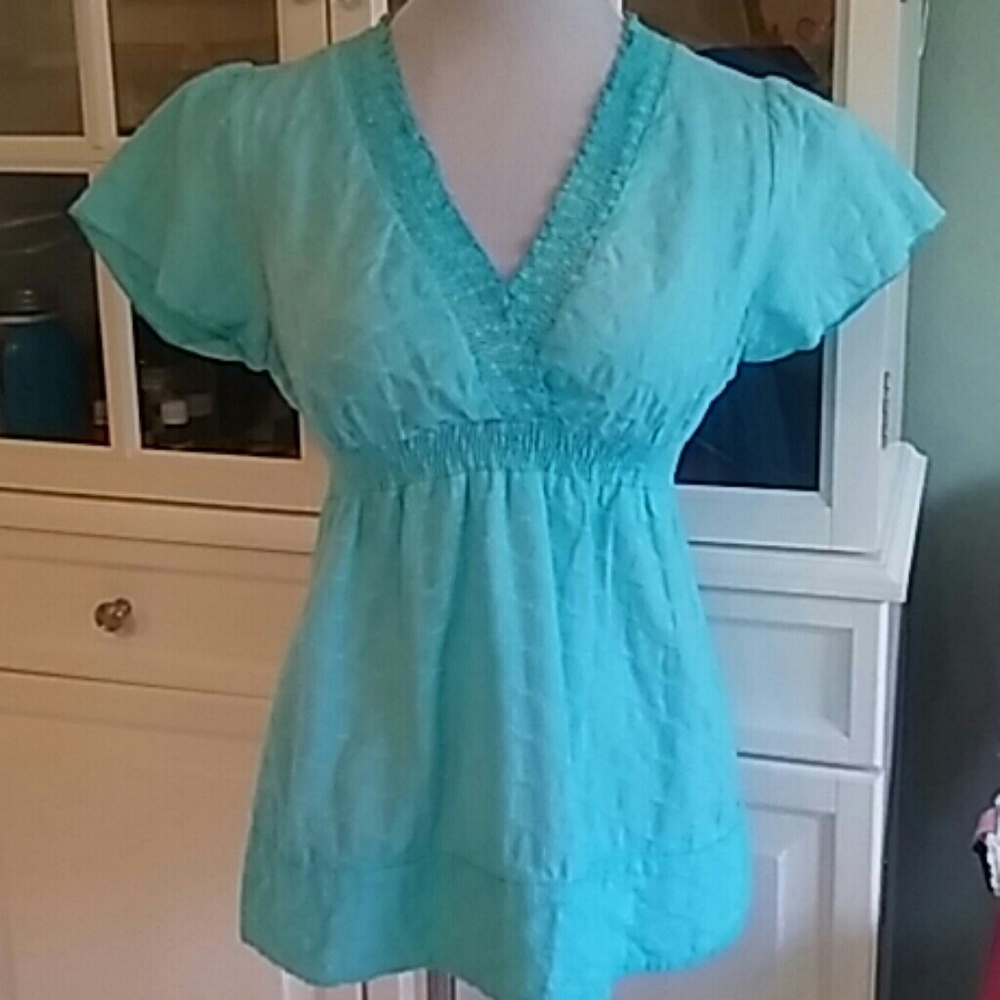 Vibrant Turquoise Empire Waist Cotton Top