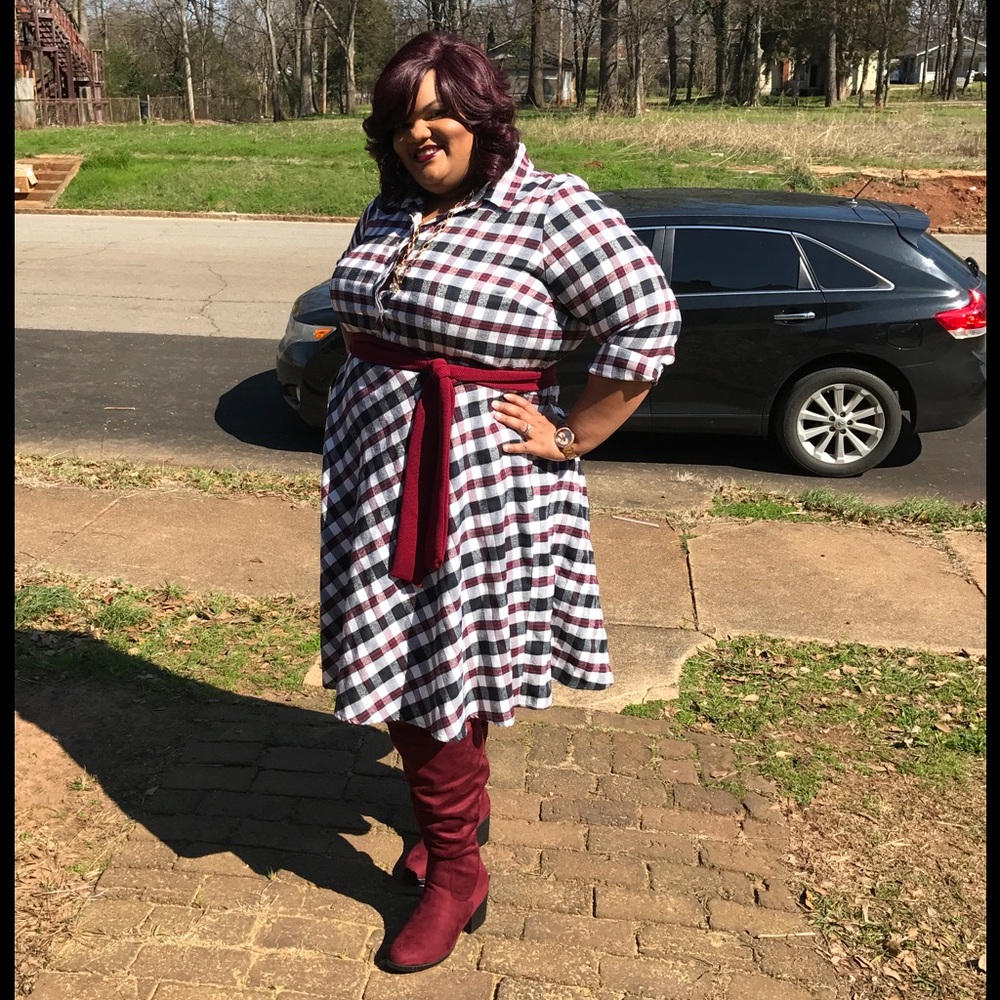 Eloquii flannel fit and flare dress