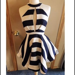 SOLD Navy and white striped open back dress