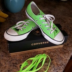 Converse lime green sneakers with extra laces