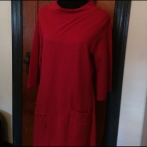 James Daisy red long sleeve cowl neck shirt dress
