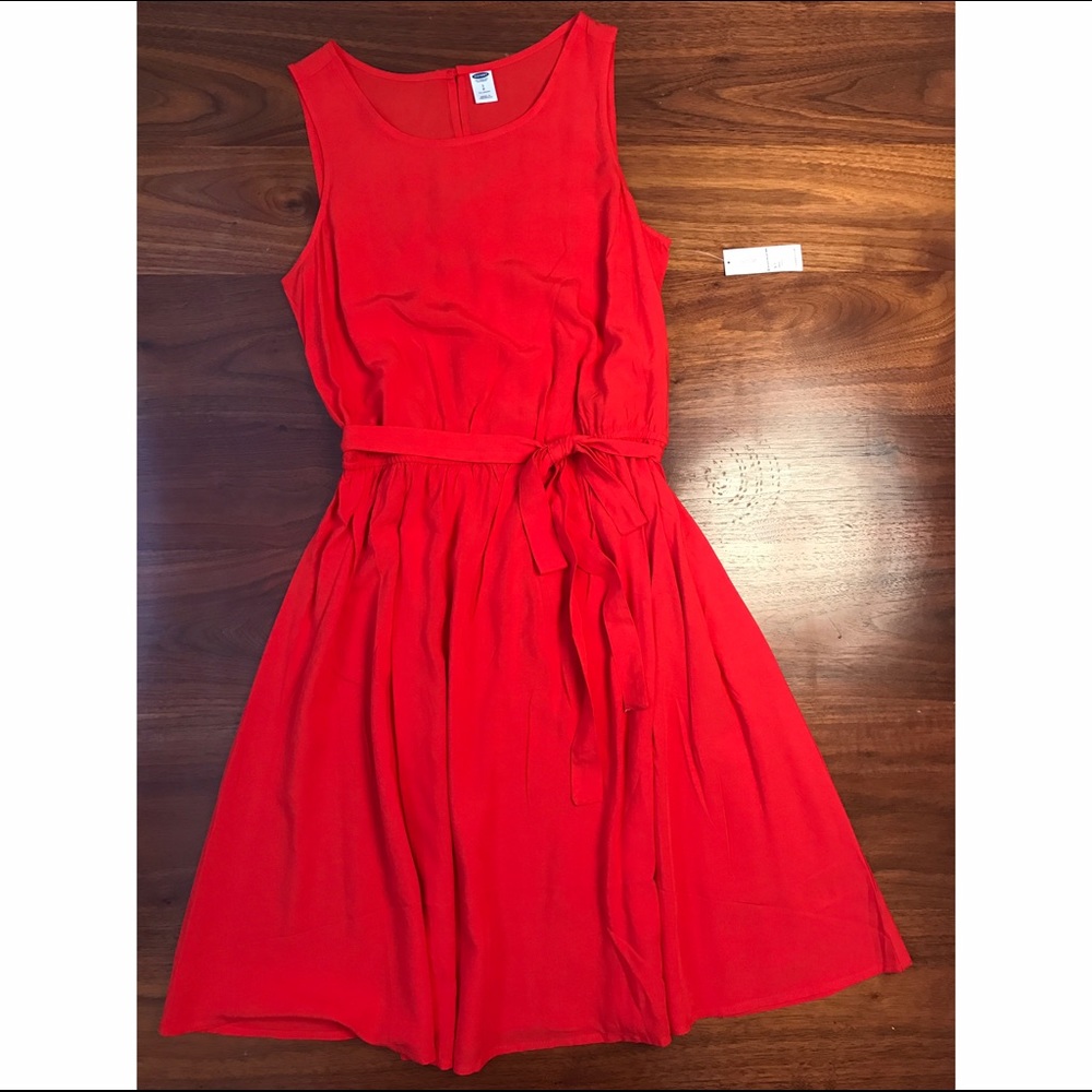 Old Navy Red/Orange Tie Waist Swing Dress