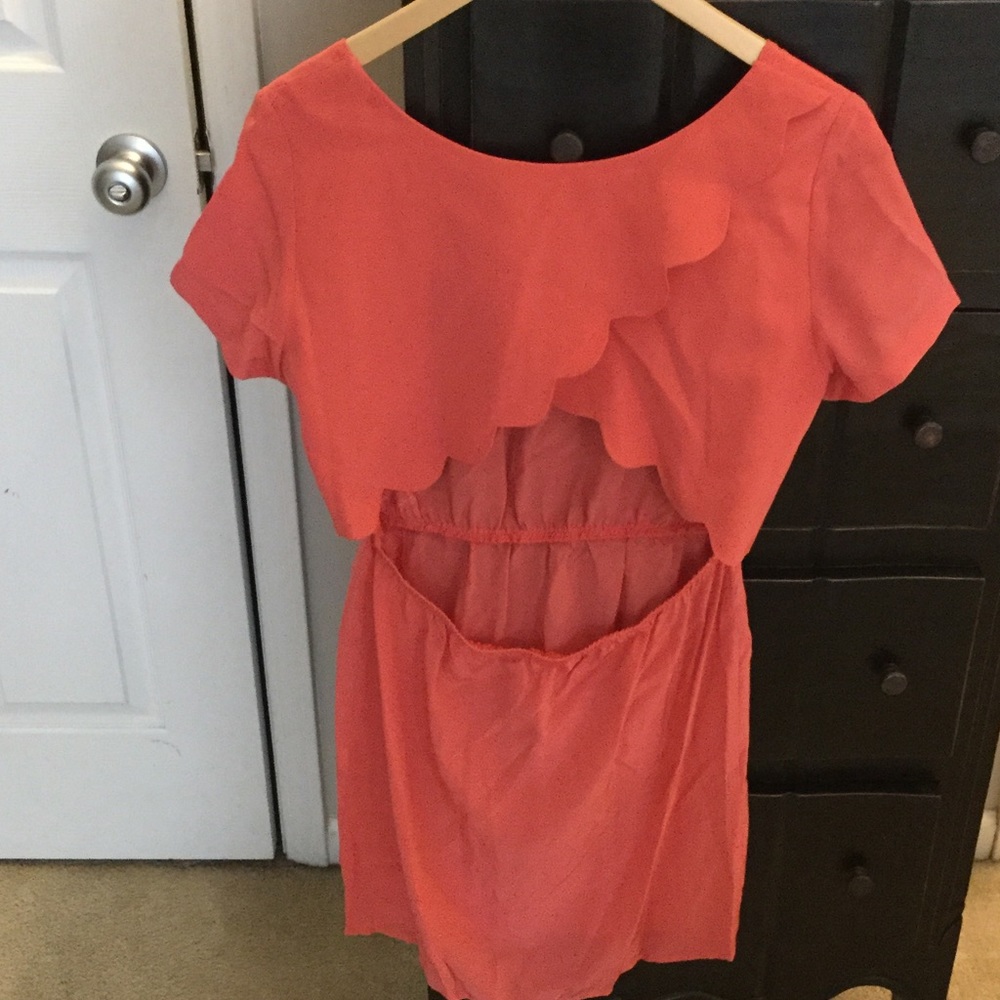 Amanda Uprichard Scallop Silk Dress in Salmon
