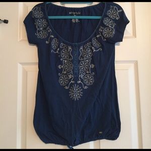 Blue top w/ white embroidery
