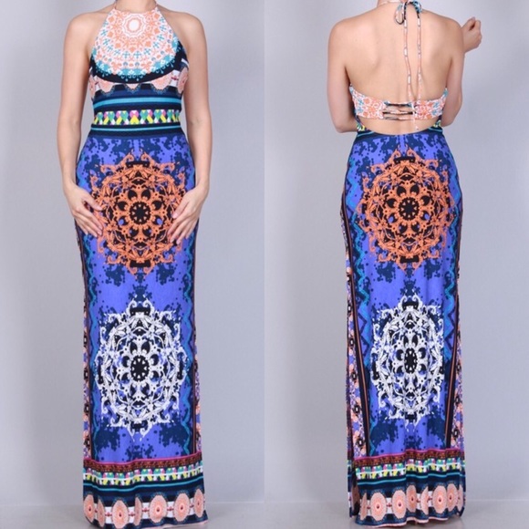 Dresses & Skirts - Blue Printed Maxi Dress