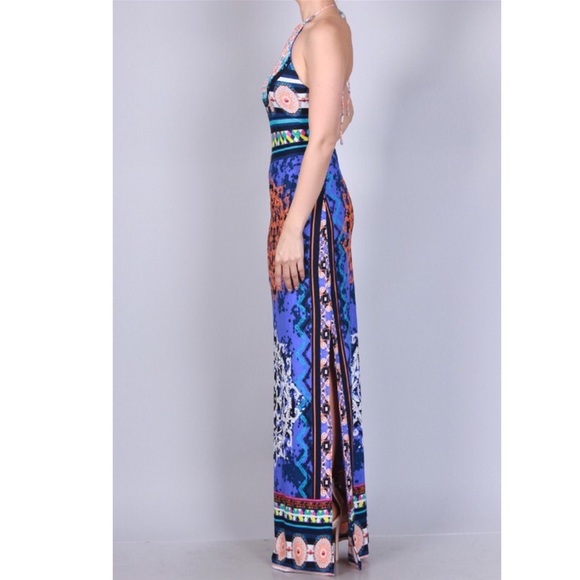 Blue Printed Maxi Dress - Picture 2 of 3