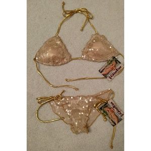 Chica Rica Gold Sequin Bikini