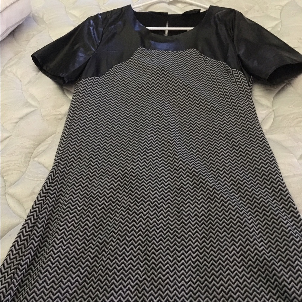Black, grey and white mini dress.