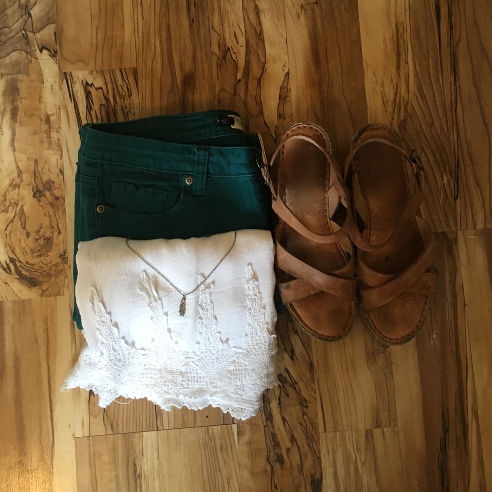 Green/teal skinny jeans