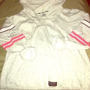 XS PINK WORN TWICE lace up light grey pullover