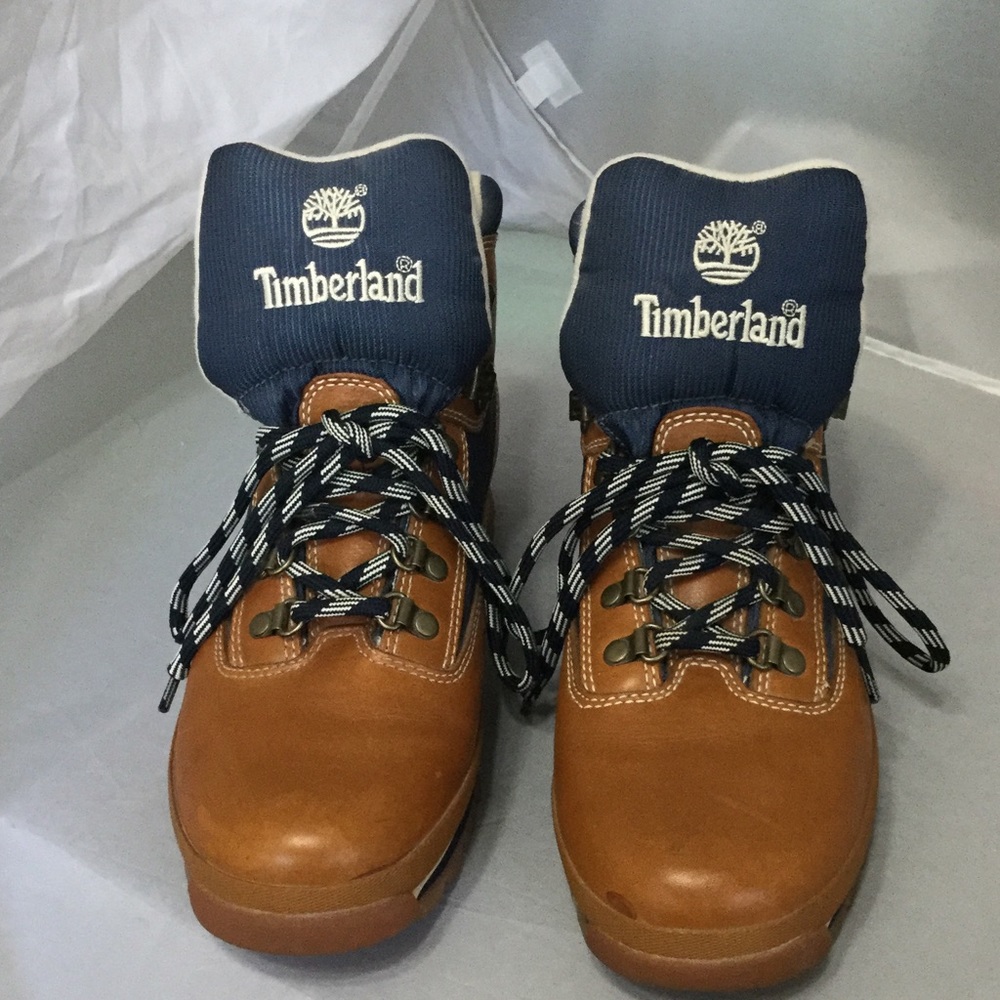Timberland Tan & Blue Leather Fabric Boots