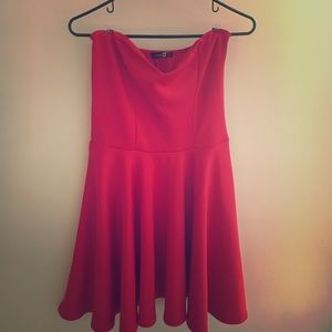 Strapless red skater dress