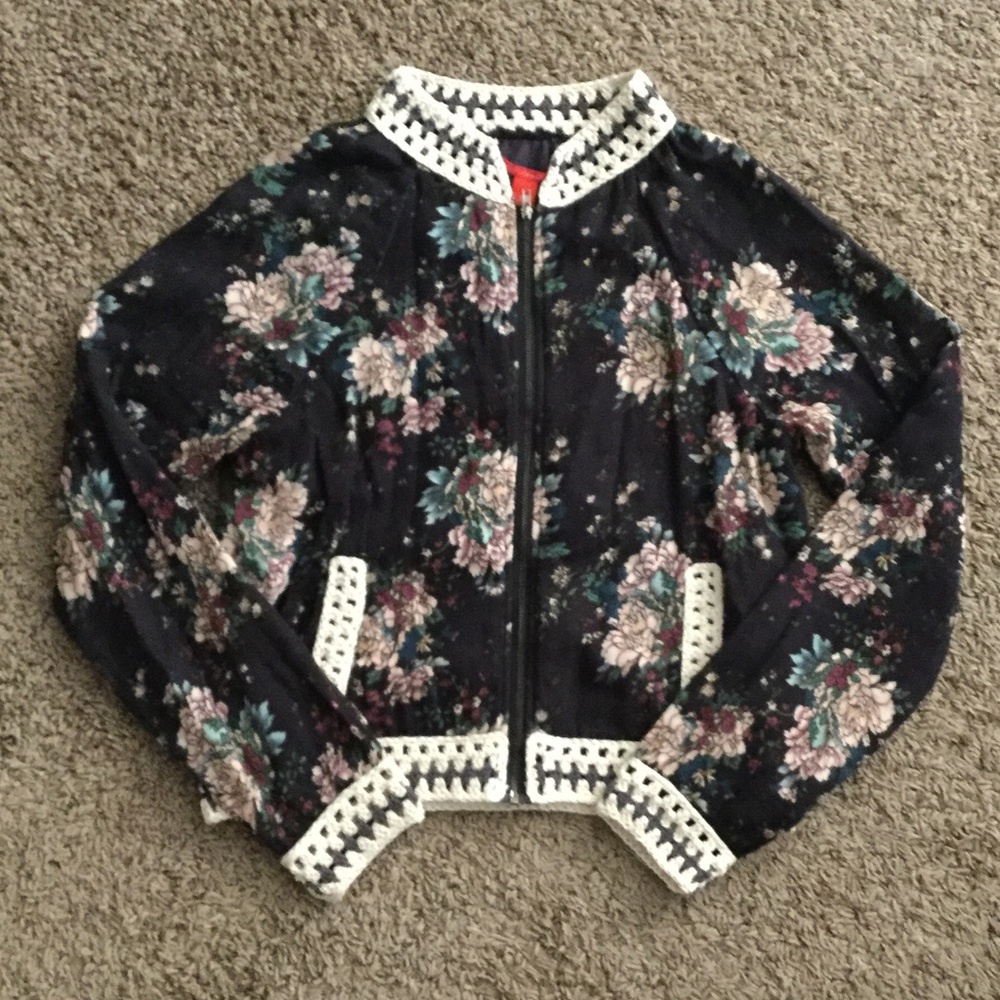 Floral and lace bomber jacket