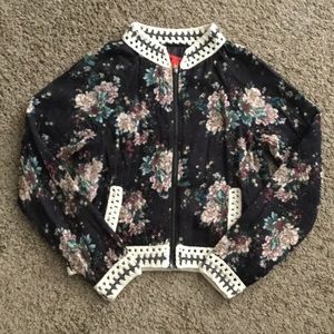 Floral and lace bomber jacket