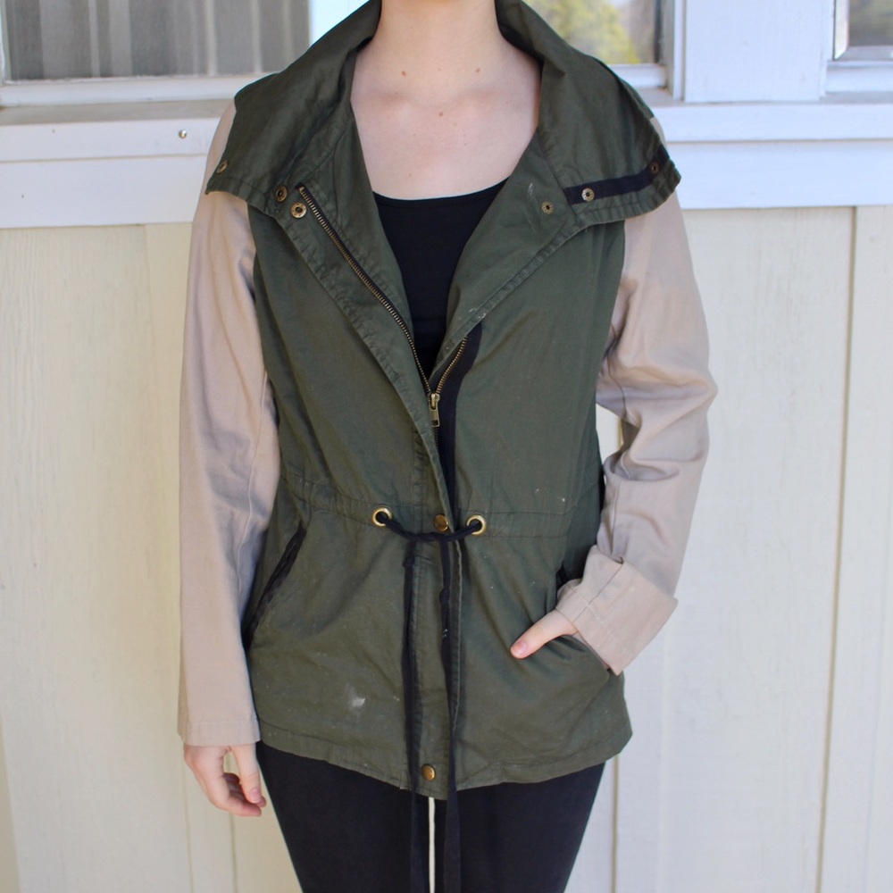 Green Jacket with Tan Sleeves