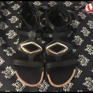 Size 8 Black Gladiator Sandals with Gold accent
