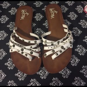 Size 8 white striped with studs Volcom sandals