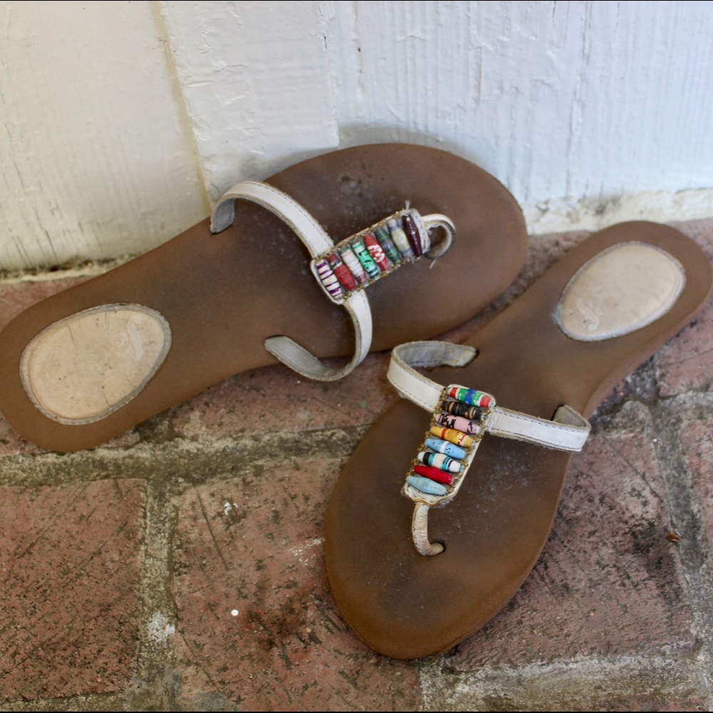 White Sandals with Colorful Beads
