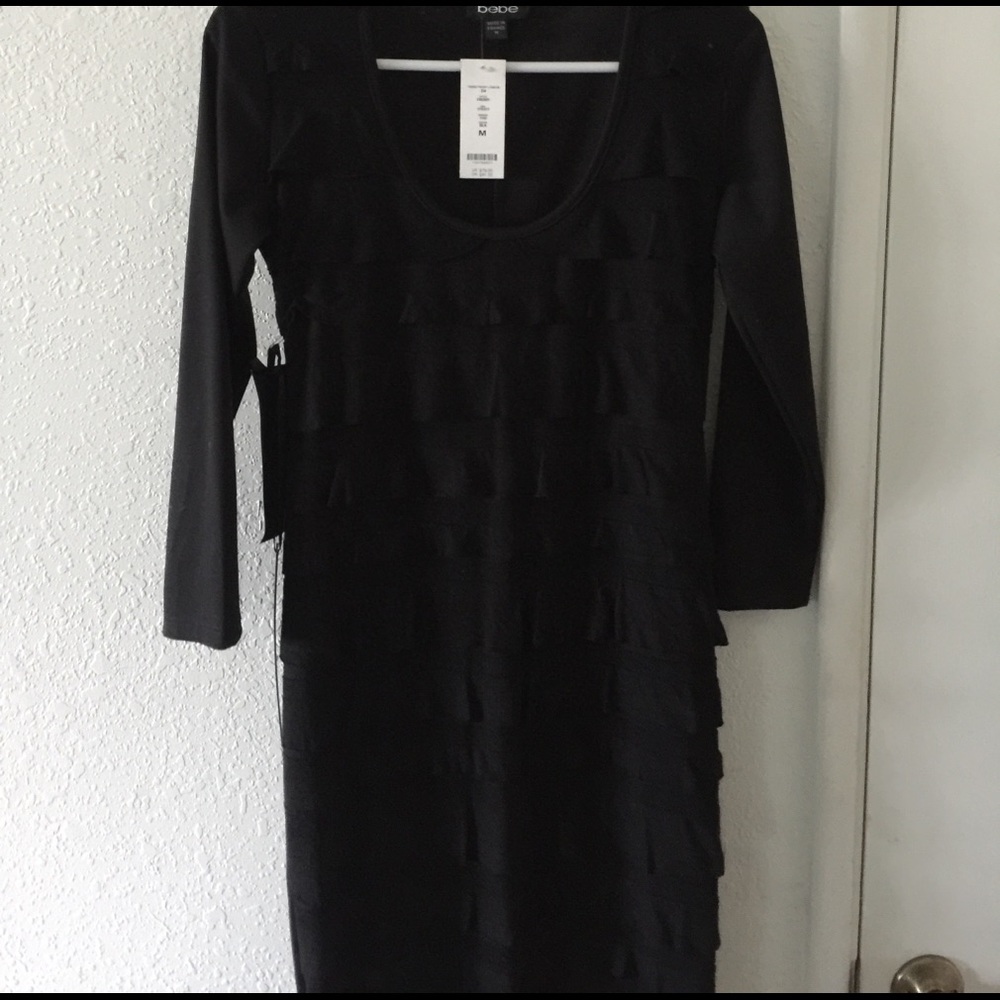 BNWT bebe tiered front long sleeve black dress