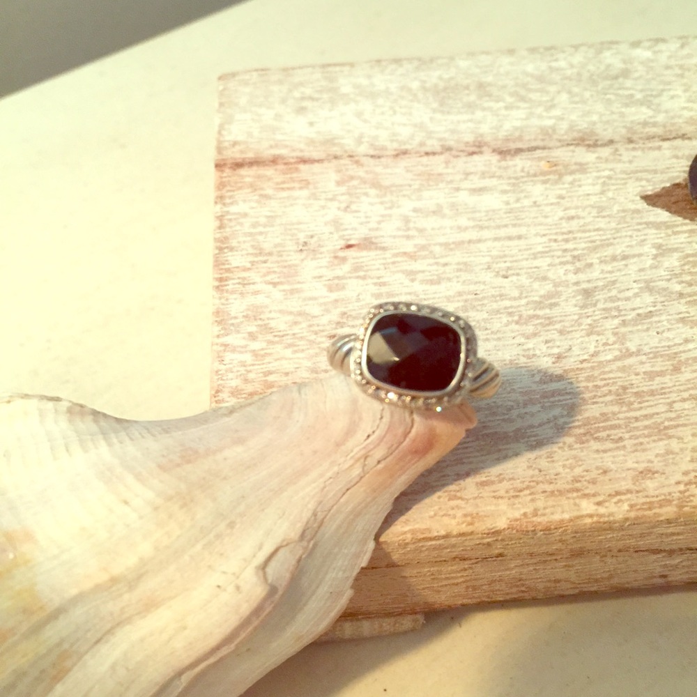 David Yurman SS black Onyx/Diamond Ring