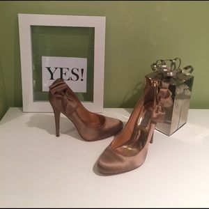 Nude Satin Heels with Flirty French Bow!