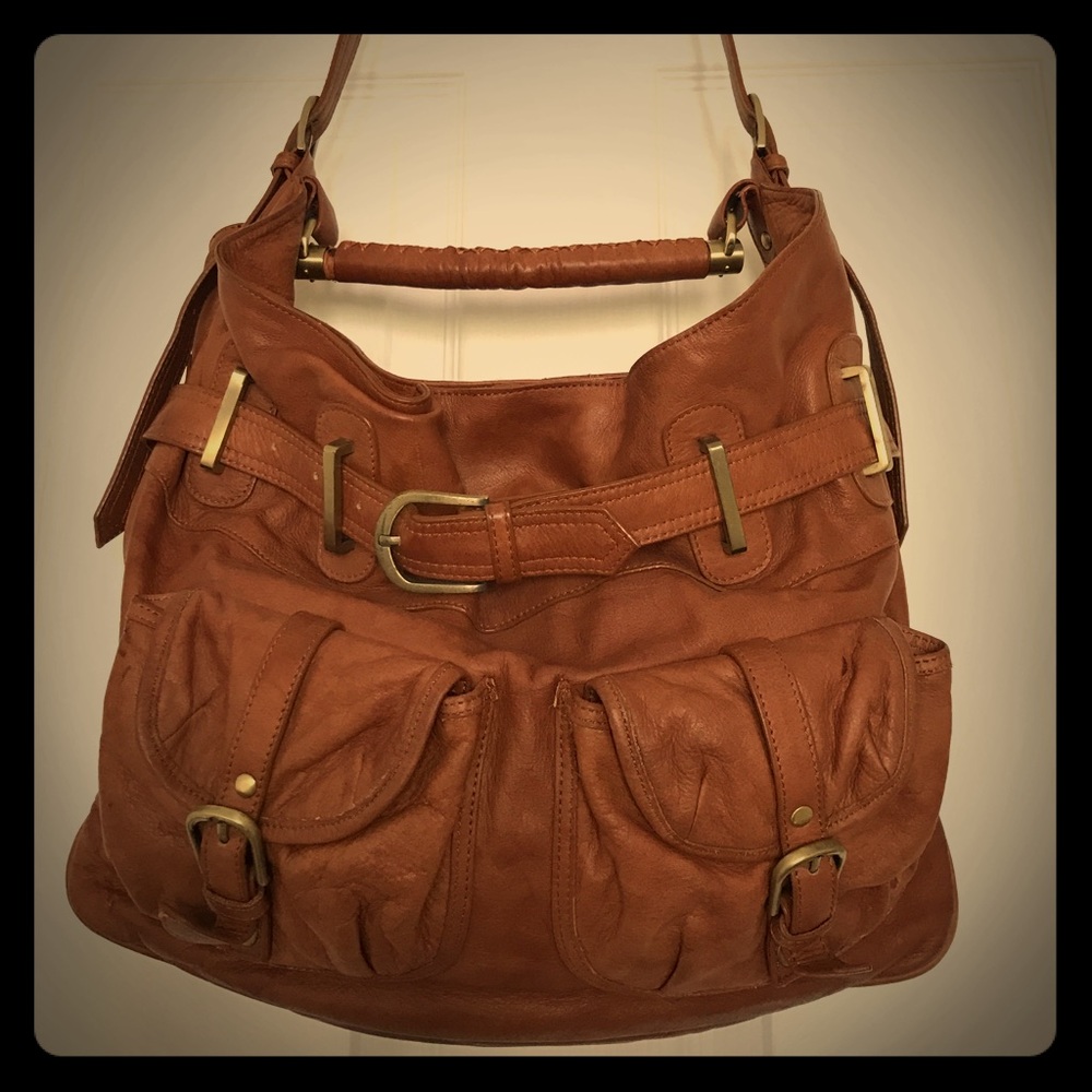 Sabina NY Tan Leather Boho Bag
