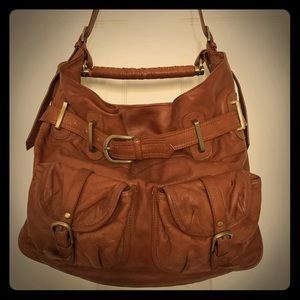 Sabina NY Tan Leather Boho Bag