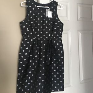 J Crew black dress with silver polka dots