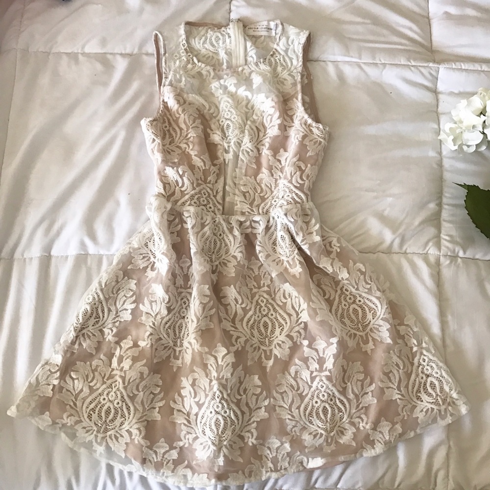 White lace, nude fabric dress!