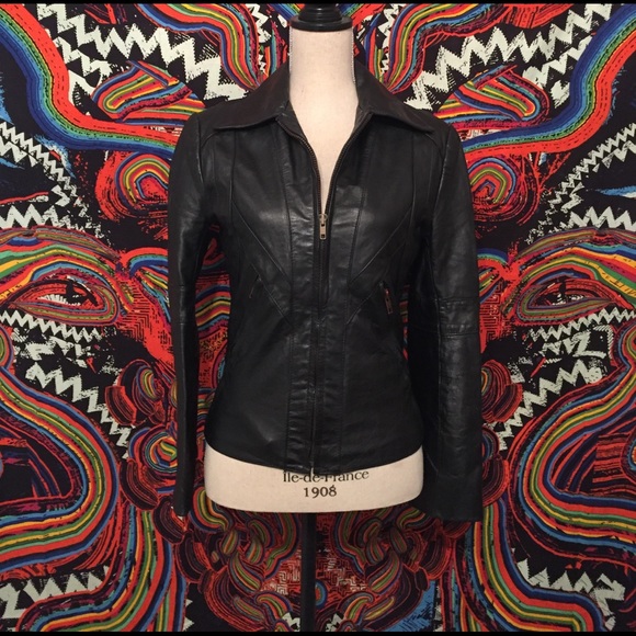 Casablanca Jackets & Blazers - Vintage 70s Black Leather Biker Motorcycle Jacket