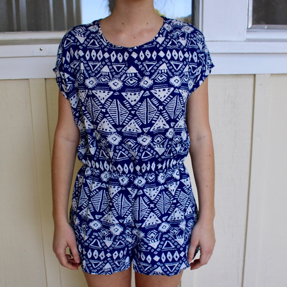 Blue and White Romper