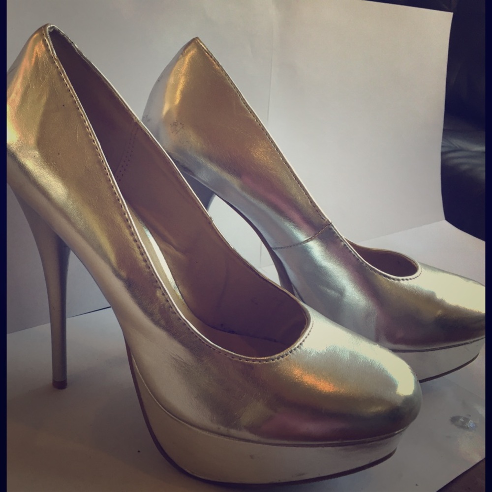 Silver Stiletto High Heel Platform Pumps