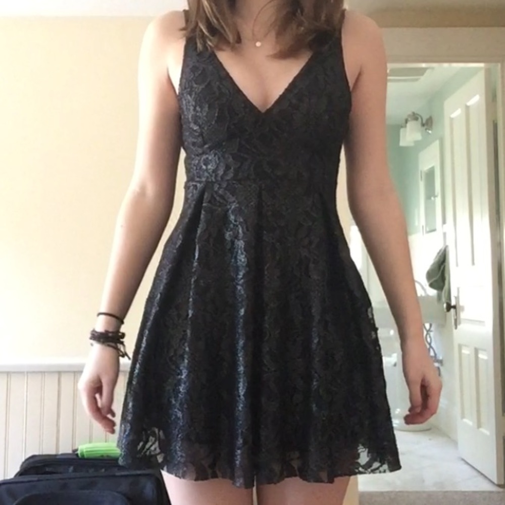 Free People: Metallic Black Dress - Picture 1 of 3