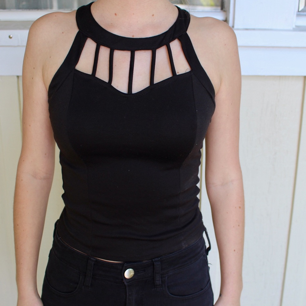 High neck Black Crop Top