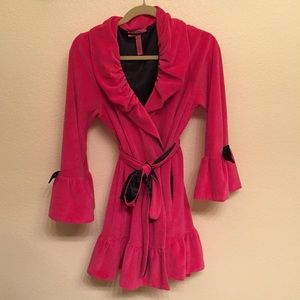 Betsey Johnson Pink Lace Ruffle Bathrobe sz S