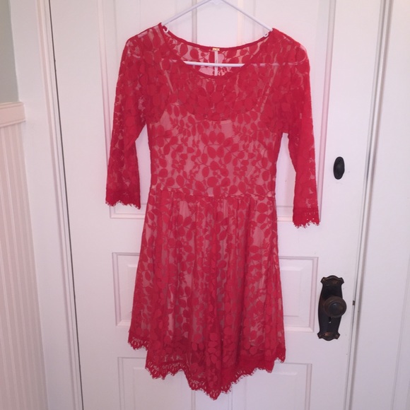 Free People: Red Lace Dress - Picture 2 of 2