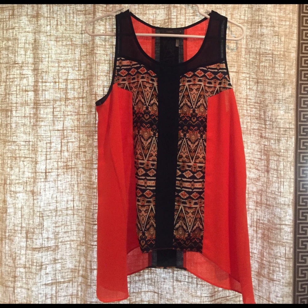 Orange and navy sheer tank top