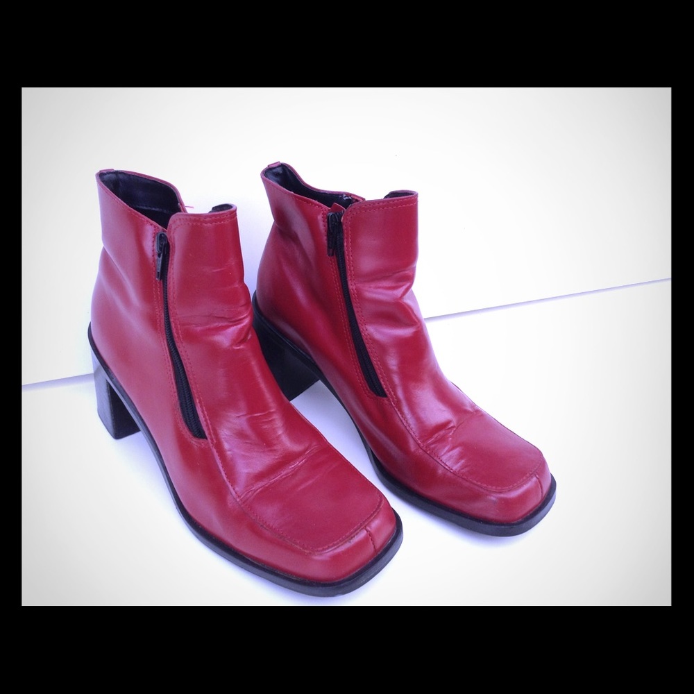 Red Leather Ankle Boots
