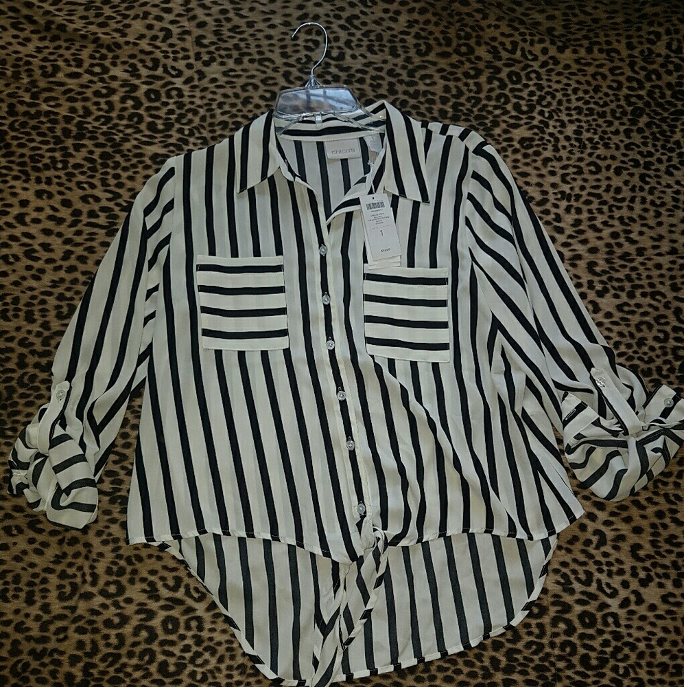 Chicos black and white stripes button down shirt