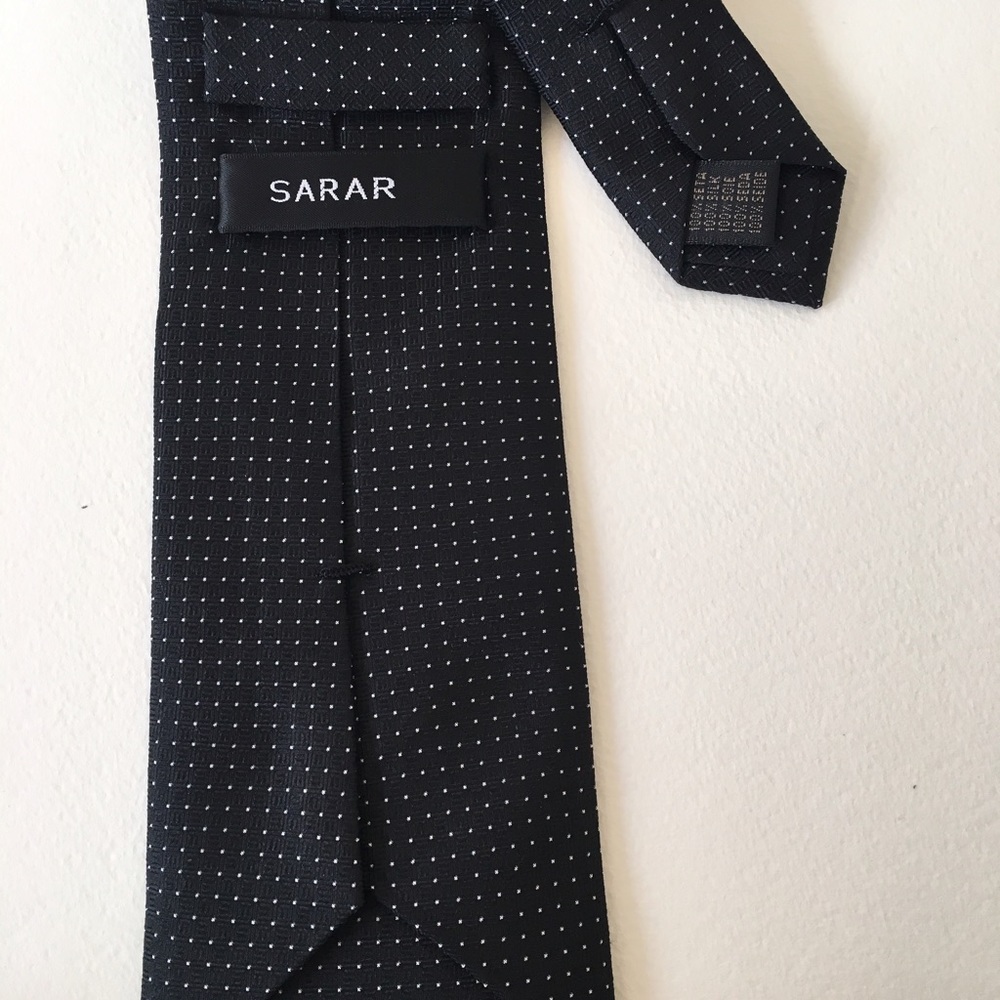 Sarar Black and White Polka Dot Silk Sarar Tie - Picture 2 of 2
