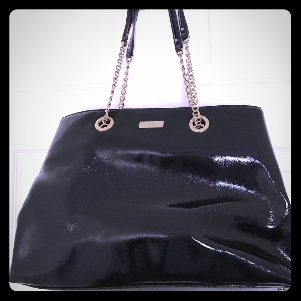 Black Patent Kate Spade Handbag with Chain Detail