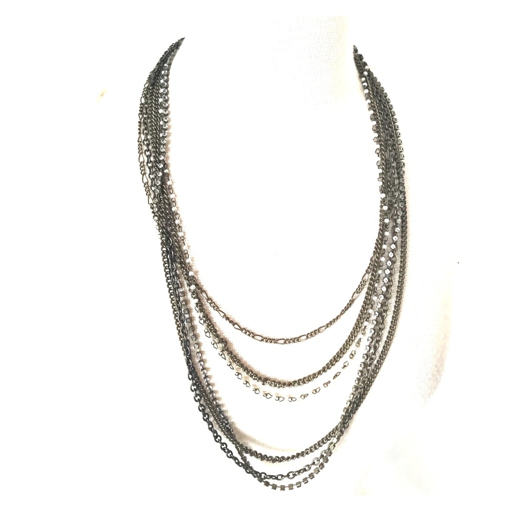 Bronze Metal Necklace with Pearls & Rhinestones