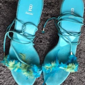 Blue Feathery Lace Up Bakers Sandel