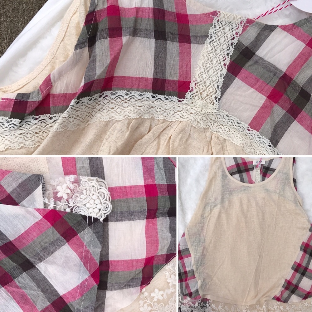 SOLD OUT Umgee Plaid Lace Tank Top - Picture 4 of 5