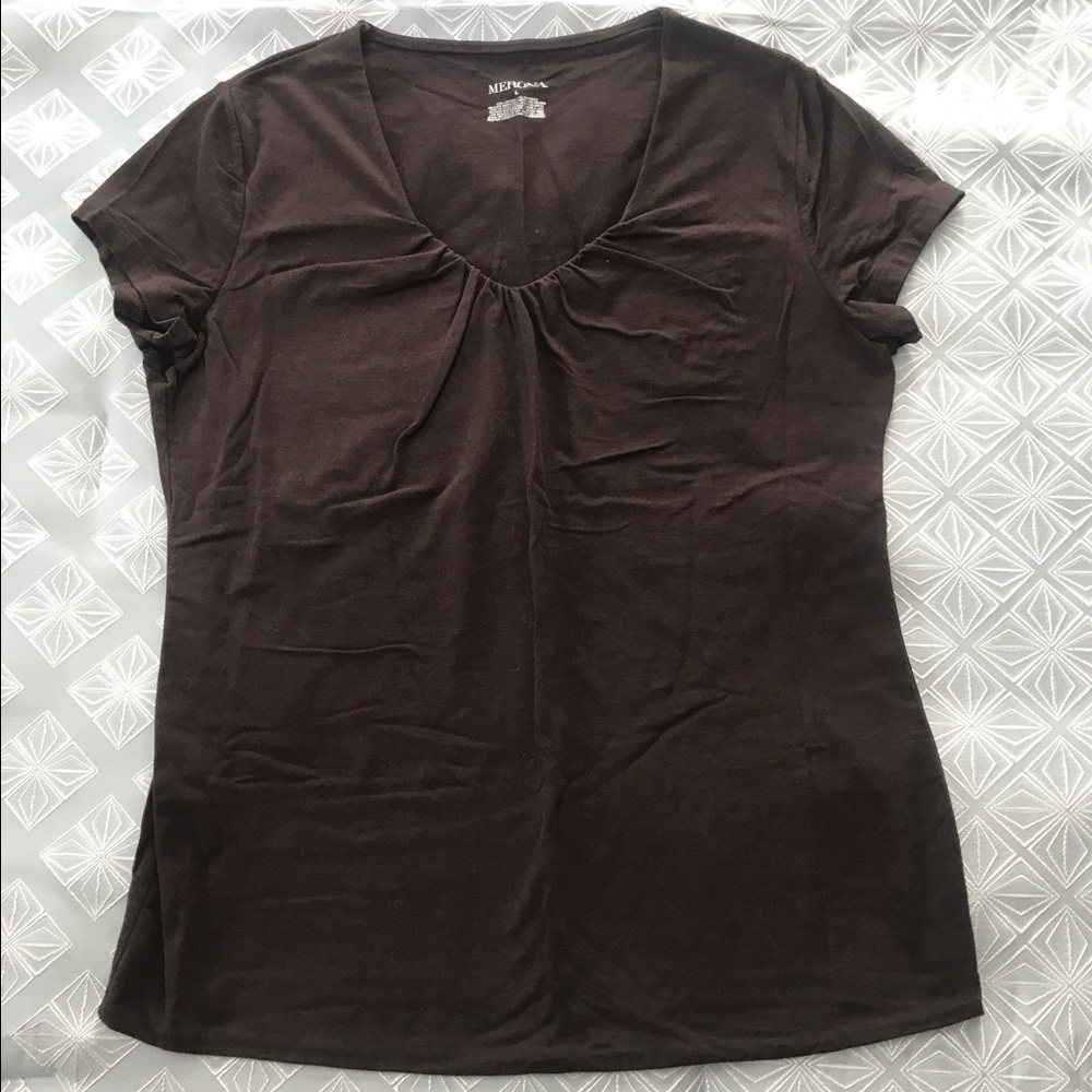 Merona V-Neck T-Shirt L Brown