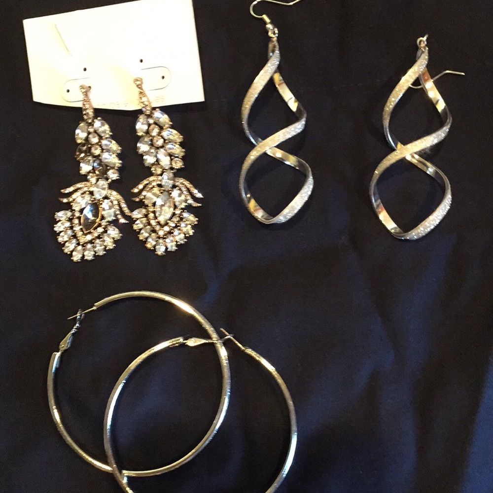 3 Pairs Of silver earrings 2 inches