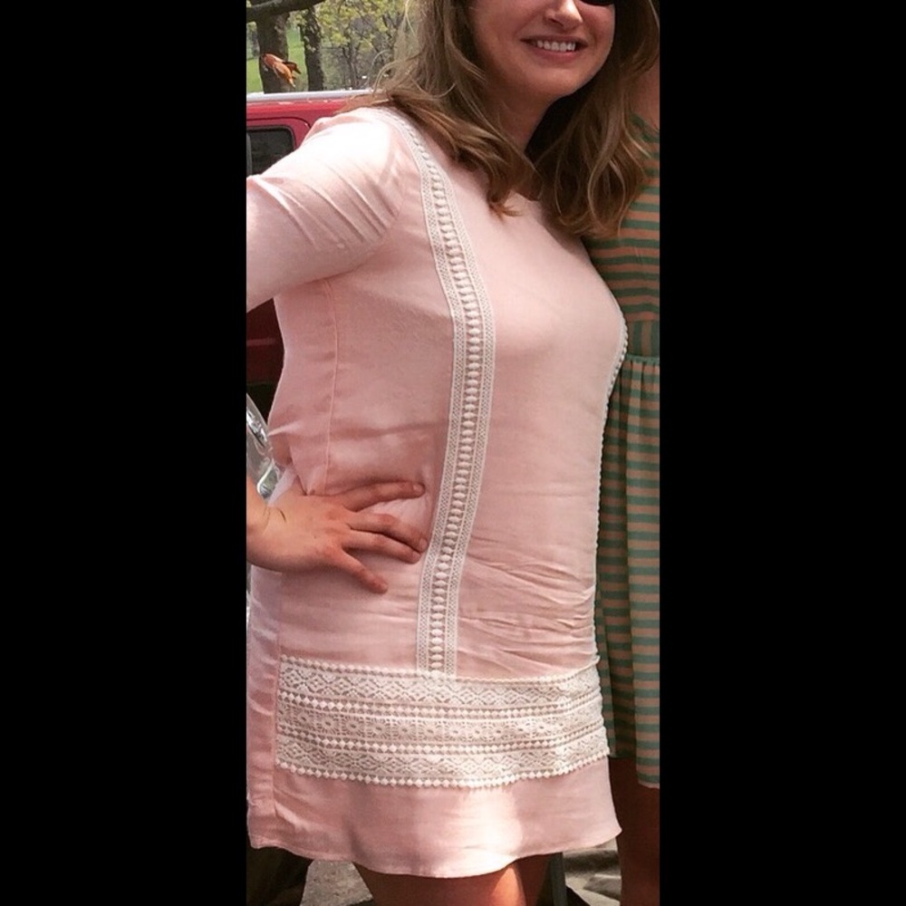 Peachy pink embroidered 3/4 sleeve dress