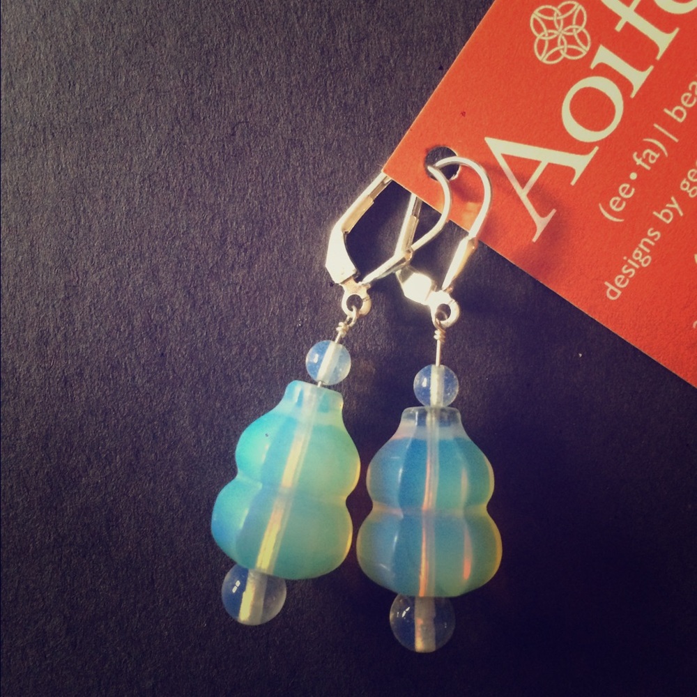 Sterling silver and simulated moon stone earrings